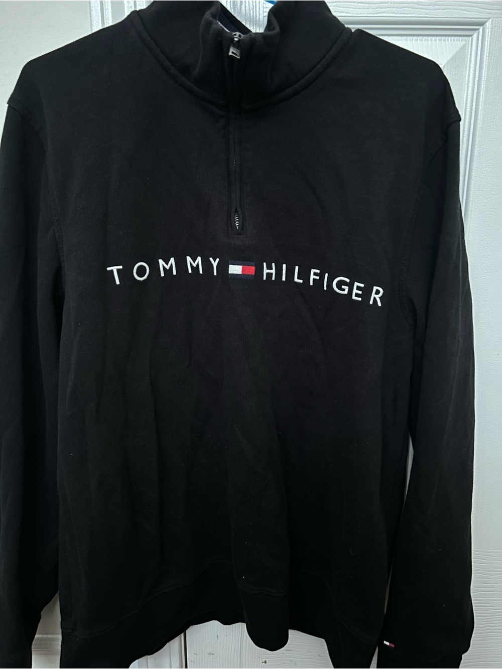 Tommy Hilfiger Black Half-Zip Pullover with Logo Flag